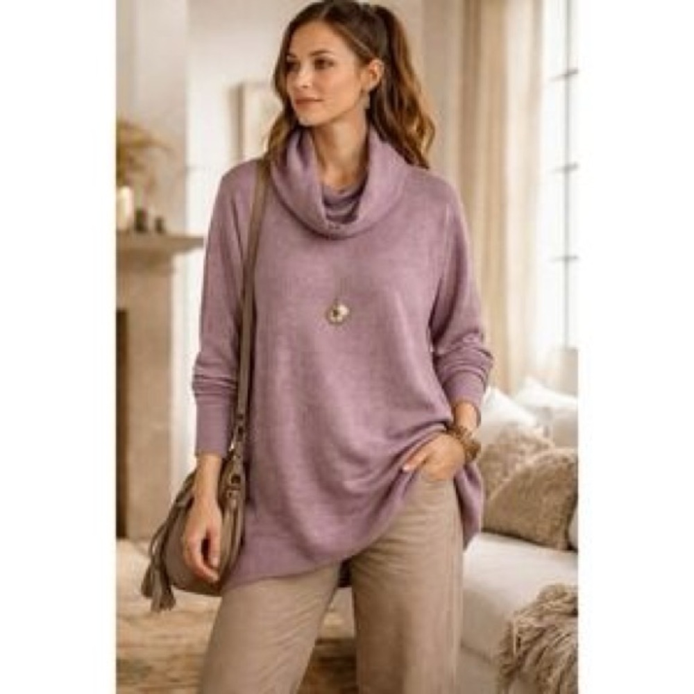 Anthropologie Maeve Cozy Lilac Cowl-Neck Womens Tunic Sweater